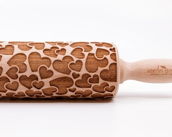 No. R012 CUTE HEARTS pattern, Rolling Pin, Engraved Rolling, Rolling Pin, Embossed rolling pin, Wooden Rolling pin