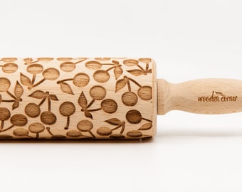 No. R118 CHERRY pattern, Rolling Pin, Engraved Rolling Pin, Gift, Rolling Pin, Embossing rolling pin, Wooden Rolling pin