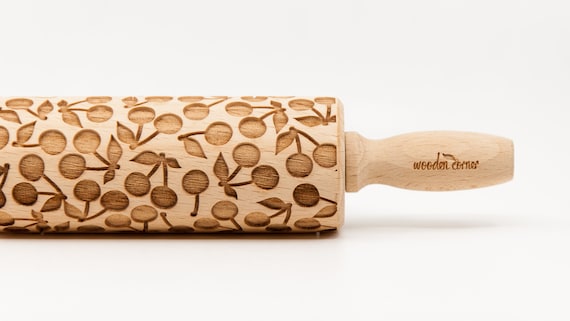 No. R118 チェリー柄、ローリングピン、刻印入りローリングピン