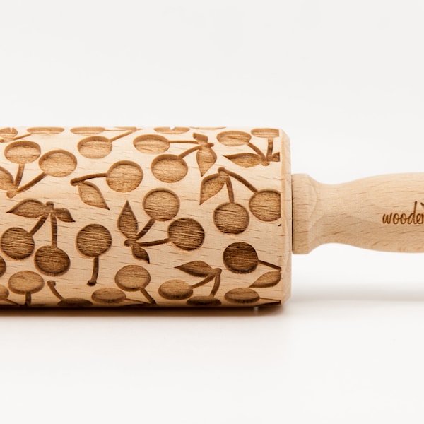 No. R118 CHERRY pattern, Rolling Pin, Engraved Rolling Pin, Gift, Rolling Pin, Embossing rolling pin, Wooden Rolling pin