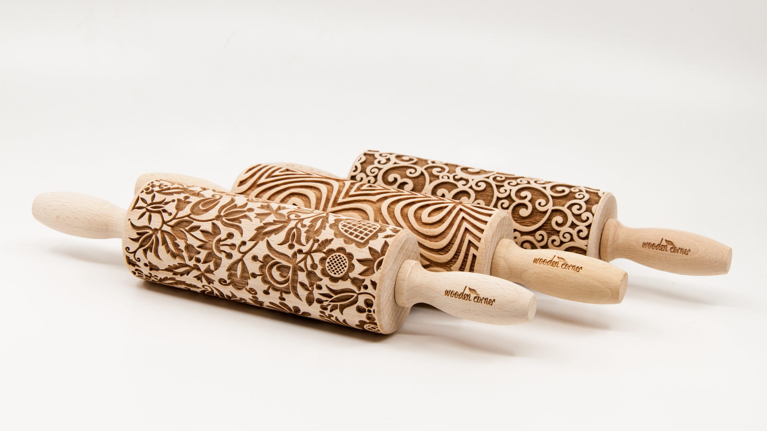 Engraved TEDDY BEARS rolling pin wooden laser cut pattern unique design for kids