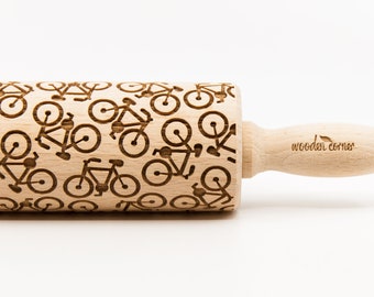 No. R266 BIKES pattern,  MIDI Rolling Pin, Engraved Rolling, Rolling Pin, Embossed rolling pin, Wooden Rolling pin