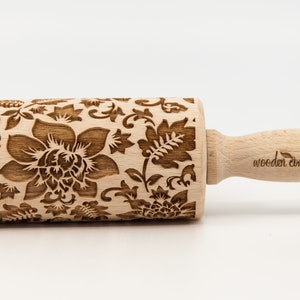 No. R024 SHABBY CHIC vintage flowers 1 Rolling Pin Engraved Rolling Pin Embossed Rolling Pin Wooden Rolling pin image 1