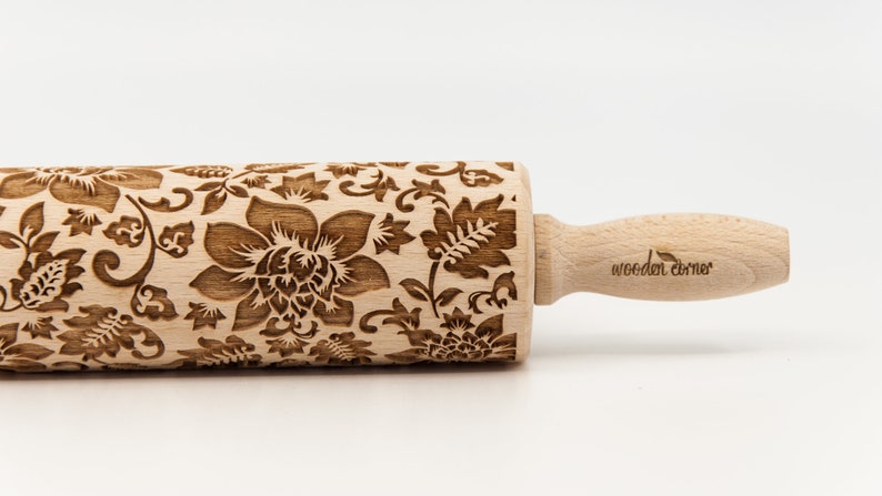 No. R024 SHABBY CHIC vintage flowers 1 Rolling Pin Engraved Rolling Pin Embossed Rolling Pin Wooden Rolling pin image 1