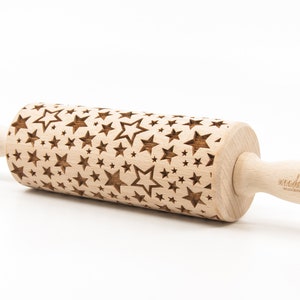 No. R049 Disco stars Rolling Pin, Engraved Rolling Pin, Rolling Pin, Embossed Cookies, Wooden Rolling pin, Nudelholz, Christmas stars image 2