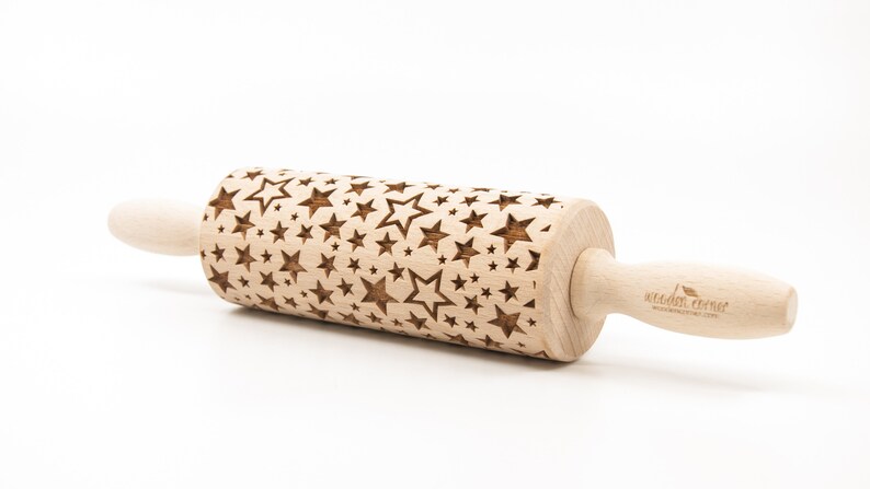 No. R049 Disco stars Rolling Pin, Engraved Rolling Pin, Rolling Pin, Embossed Cookies, Wooden Rolling pin, Nudelholz, Christmas stars image 2