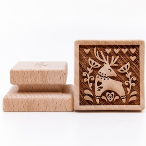 No. S163 DEER 2, Wooden stamp deeply engraved, deer, gift, Wooden Toys, Stamp, Baking Gift, image 1