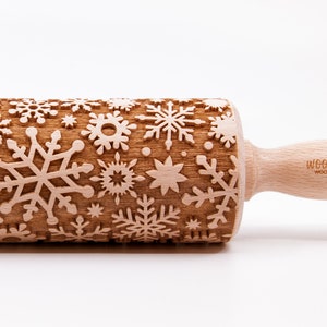 No. R343 SNOWFLAKES No 4 - Rolling Pin, Embossed rolling pin, Wooden roller engraved, Embossing Cookies, Wooden Toys,Stamp, Baking Gift