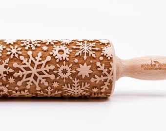 No. R343 SNOWFLAKES No 4 - Rolling Pin, Embossed rolling pin, Wooden roller engraved, Embossing Cookies, Wooden Toys,Stamp, Baking Gift