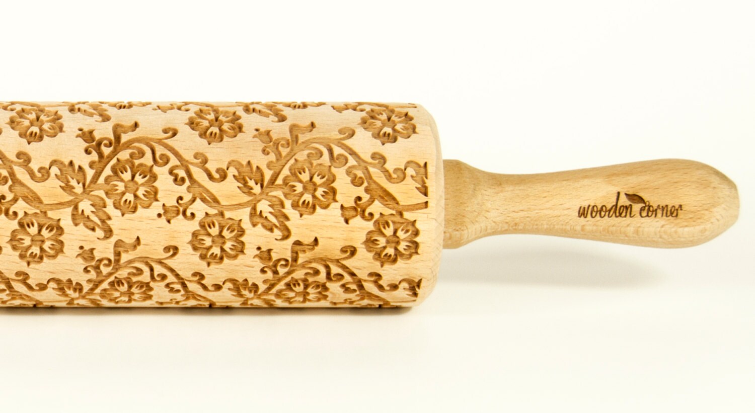 No. R029 English flowers pattern, VINTAGE Rolling Pin, Engraved Rolling