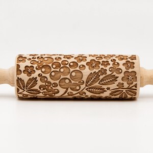 No. R164 BERRIES, FOREST FRUITS pattern, Rolling Pin, Engraved Rolling, Rolling Pin, Embossed rolling pin, Wooden Rolling pin image 3