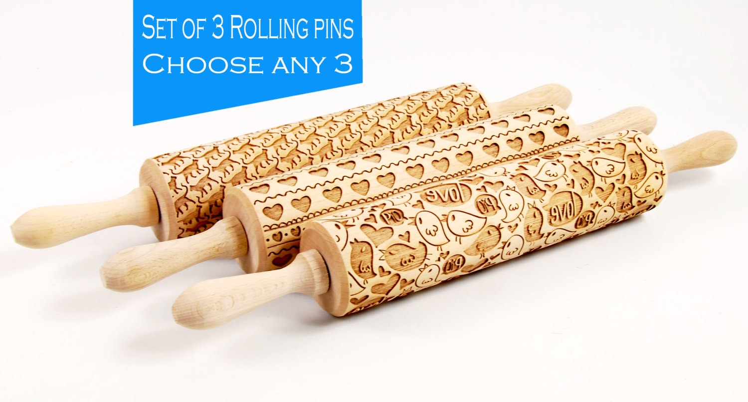 CHOOSE ANY 3 of all our patterns Embossing rolling pin, laser