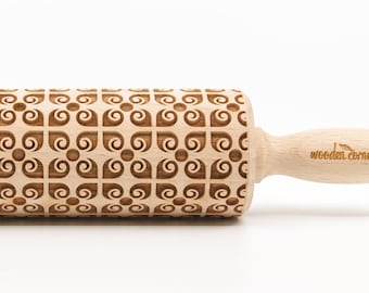 No. R067 - Rolling Pin, Embossed rolling pin, Wooden roller engraved, Embossing Cookies, Wooden Toys, Stamp, Baking Gift