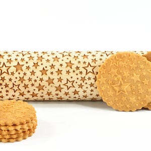 No. R049 Disco stars Rolling Pin, Engraved Rolling Pin, Rolling Pin, Embossed Cookies, Wooden Rolling pin, Nudelholz, Christmas stars image 5