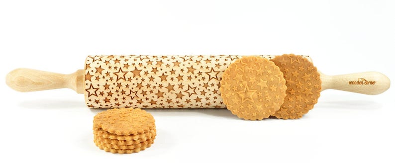 No. R049 Disco stars Rolling Pin, Engraved Rolling Pin, Rolling Pin, Embossed Cookies, Wooden Rolling pin, Nudelholz, Christmas stars image 5