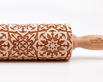 No. R077 ALHAMBRA 7 Rolling Pin, Engraved Rolling, Rolling Pin, Embossed rolling pin, Wooden Rolling pin, Kids' toys