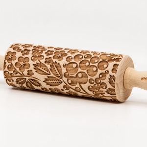No. R164 BERRIES, FOREST FRUITS pattern, Rolling Pin, Engraved Rolling, Rolling Pin, Embossed rolling pin, Wooden Rolling pin image 2