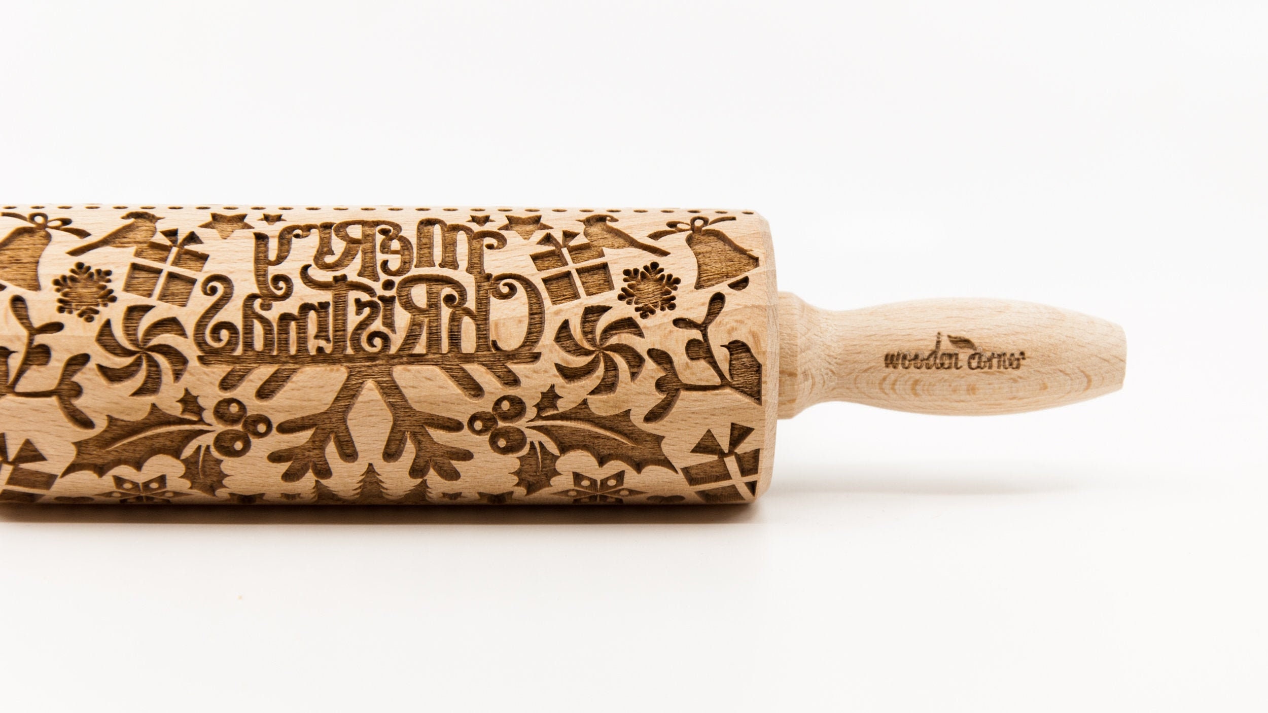 MERRY CHRISTMAS 2, Rolling Pin, Engraved Rolling, Rolling Pin, Embossed