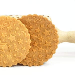 No. R049 Disco stars Rolling Pin, Engraved Rolling Pin, Rolling Pin, Embossed Cookies, Wooden Rolling pin, Nudelholz, Christmas stars image 4