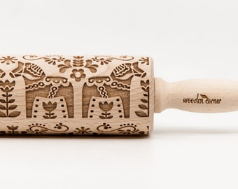 No. R008 SCANDINAVIAN DALA HORSE 1 pattern - Rolling Pin, Embossed rolling pin, Wooden roller engraved, Embossing Cookies, Wooden Toys,Stamp
