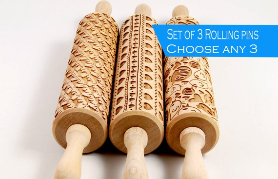 BIG Rolling Pins SET, YOU Choose 3 of All Our Patterns, Nudelholz, Rouleau  à Pâtisseriem, Mattarello, Kjevle, Kaulin, Deegroller, Teigrolle 