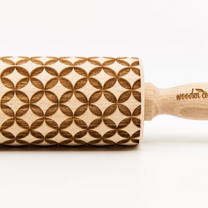 No. R212, GEOMETRIC 9 pattern, Rolling Pin, Engraved Rolling, Rolling Pin, Embossed rolling pin, Wooden Rolling pin image 1