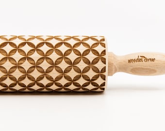 No. R212, GEOMETRIC 9 pattern, Rolling Pin, Engraved Rolling, Rolling Pin, Embossed rolling pin, Wooden Rolling pin