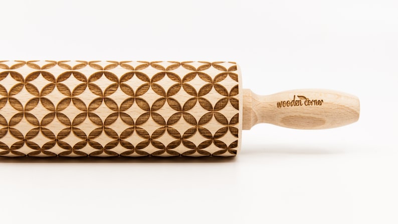 No. R212, GEOMETRIC 9 pattern, Rolling Pin, Engraved Rolling, Rolling Pin, Embossed rolling pin, Wooden Rolling pin image 1