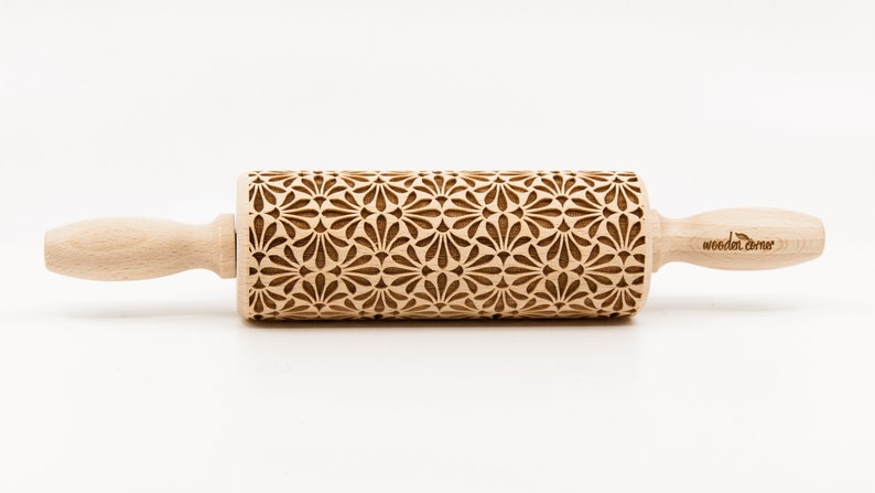 No. R257, little FLOWERS pattern, Rolling Pin, Engraved Rolling, Rolling Pin, Embossed rolling pin, Wooden Rolling pin image 3