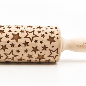 No. R049 Disco stars Rolling Pin, Engraved Rolling Pin, Rolling Pin, Embossed Cookies, Wooden Rolling pin, Nudelholz, Christmas stars image 1