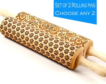 Choose any 2 patterns from my store - Set of two big embossed rolling pin