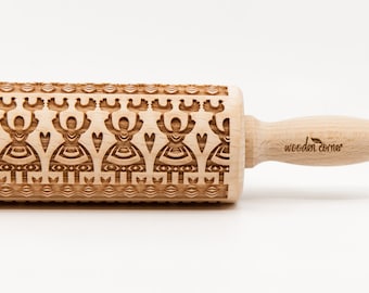 No. R081 LELUJA 2  Polish folk pattern, Rolling Pin, Engraved Rolling, Rolling Pin, Embossed rolling pin, Wooden Rolling pin