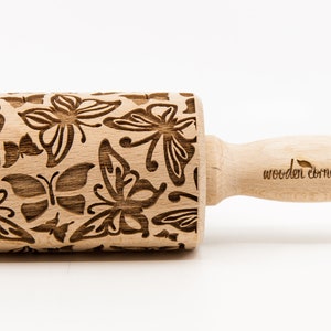 No. R104 BUTTERFLY  pattern, Rolling Pin, Engraved Rolling, Rolling Pin, Embossed rolling pin, Wooden Rolling pin