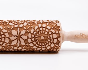 No. R063 Lace Shabby chic VINTAGE Rolling Pin, Engraved Rolling Pin, Gift, Rolling Pin, Embossing rolling pin, Wooden Rolling pin