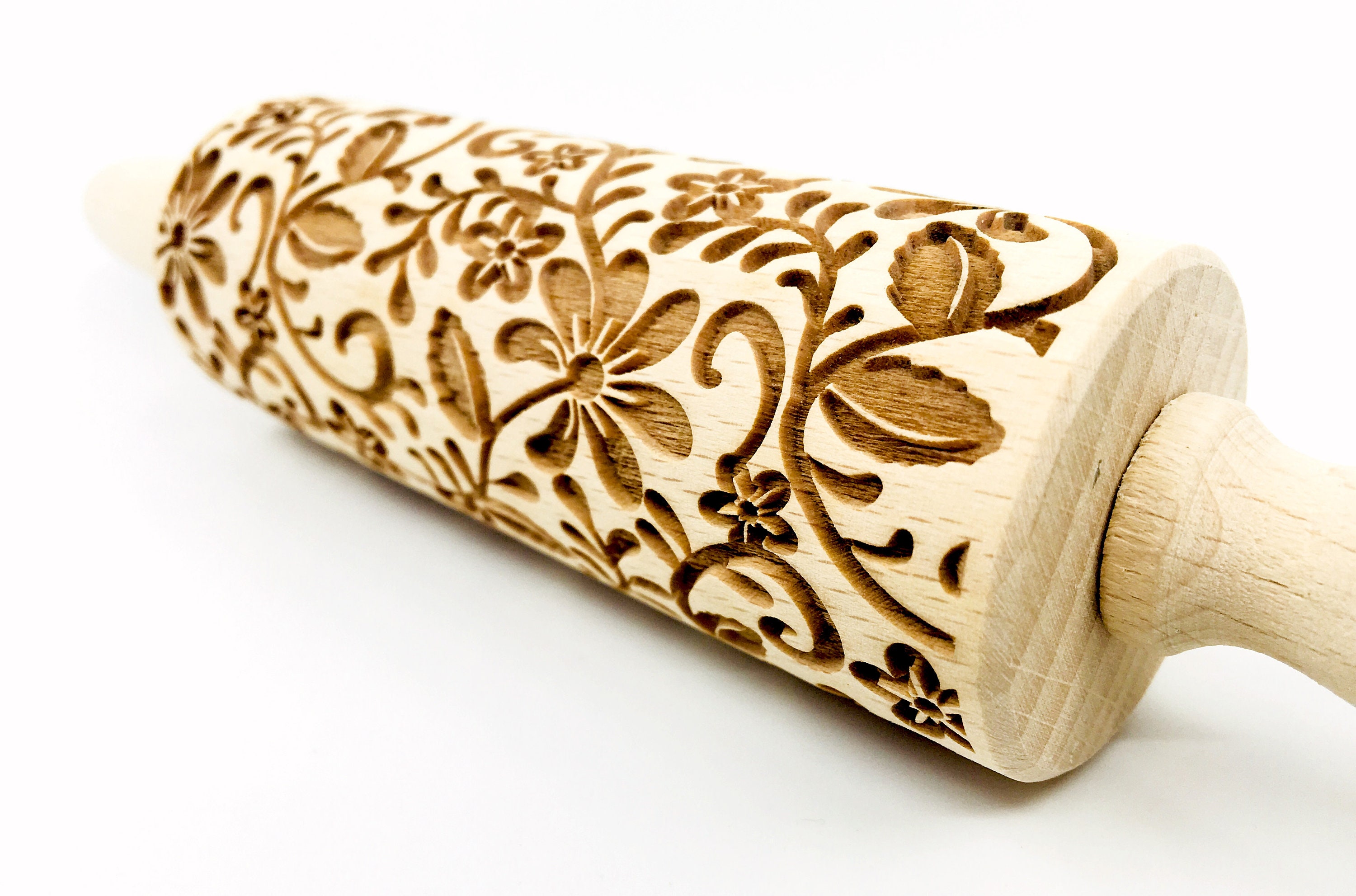 No. R237 Floral pattern 3, Rolling Pin, Embossed rolling pin, Wooden