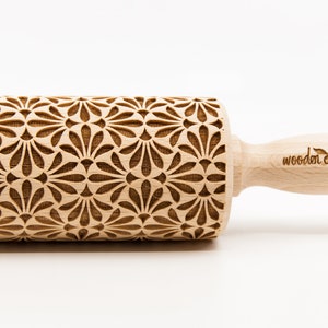 No. R257, little FLOWERS pattern, Rolling Pin, Engraved Rolling, Rolling Pin, Embossed rolling pin, Wooden Rolling pin image 1