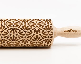 No. R257, little FLOWERS pattern, Rolling Pin, Engraved Rolling, Rolling Pin, Embossed rolling pin, Wooden Rolling pin