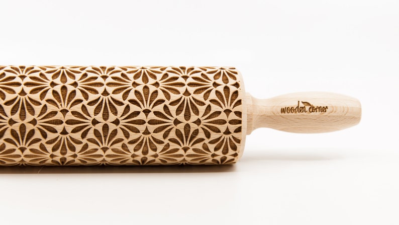 No. R257, little FLOWERS pattern, Rolling Pin, Engraved Rolling, Rolling Pin, Embossed rolling pin, Wooden Rolling pin image 1