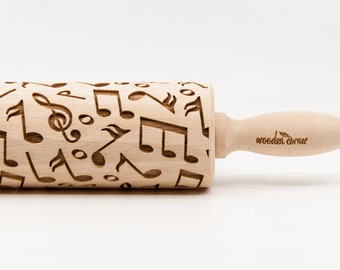 No. R126 MY TUNE - Rolling Pin, Engraved Rolling Pin, Rolling Pin, Embossed Cookies, Wooden rolling pin