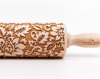 No. R170 SHABBY CHIC vintage flovers negative- Big size Rolling Pin, Engraved Rolling Pin, Rolling Pin, Embossed Cookies, Wooden Rolling pin