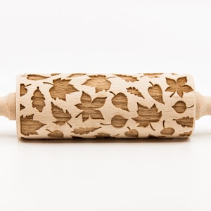 No. R239 AUTUMN LEAVES pattern, Rolling Pin, Engraved Rolling, Rolling Pin, Embossed rolling pin, Wooden Rolling pin image 3