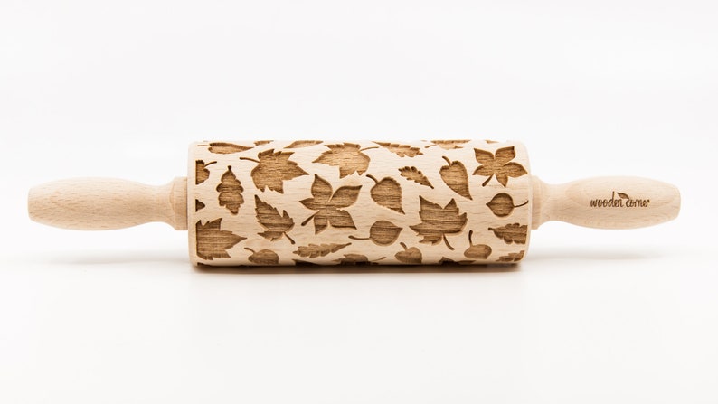 No. R239 AUTUMN LEAVES pattern, Rolling Pin, Engraved Rolling, Rolling Pin, Embossed rolling pin, Wooden Rolling pin image 3