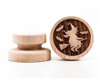 No. 152 WITCH HALLOWEEN, Wooden stamp deeply engraved , Witch,, Christmas gift, Wooden Toys, Stamp, Baking Gift,