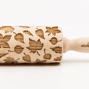 No. R239 AUTUMN LEAVES pattern, Rolling Pin, Engraved Rolling, Rolling Pin, Embossed rolling pin, Wooden Rolling pin image 1