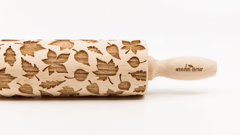 No. R239 AUTUMN LEAVES pattern, Rolling Pin, Engraved Rolling, Rolling Pin, Embossed rolling pin, Wooden Rolling pin image 1