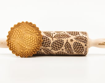 No. R351 CHRISTMAS CONES pattern, Rolling Pin, Engraved Rolling, Rolling Pin, Embossed rolling pin, Wooden Rolling pin