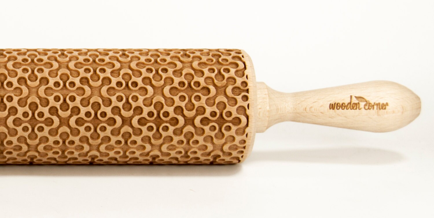 Geometric 4 Embossing rolling pin, Engraved Rolling Pin, Embossed