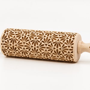 No. R257, little FLOWERS pattern, Rolling Pin, Engraved Rolling, Rolling Pin, Embossed rolling pin, Wooden Rolling pin image 2