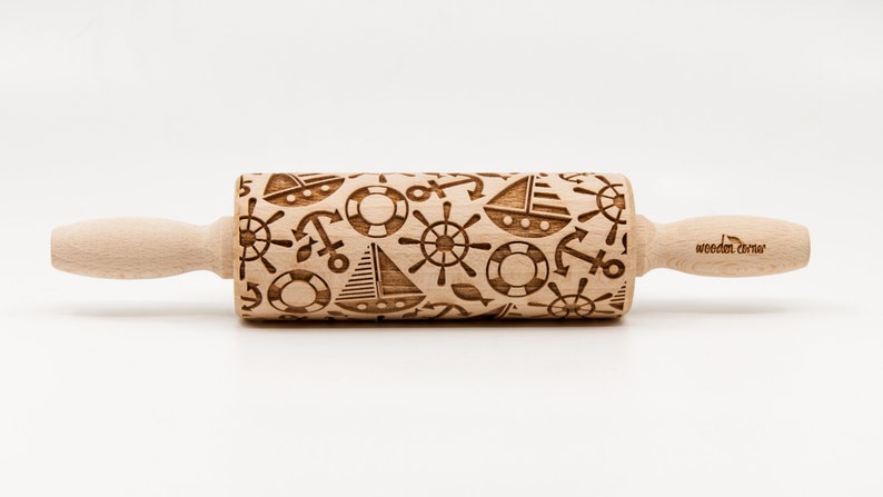No. R109, MARINE SAILOR 3, Engraved Rolling Pin Gift Rolling Pin Rolling PiN for Embossed Cookies Wooden Rolling pin image 3