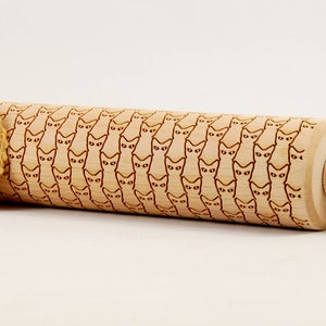 No. R097 CATS No. 2 Embossing rolling pin Engraved rolling pin Art Deco Cats image 6